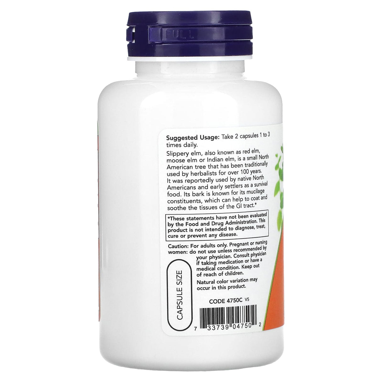 Slippery Elm (Ulmus rubra), 400mg, Now Foods, 100 capsule