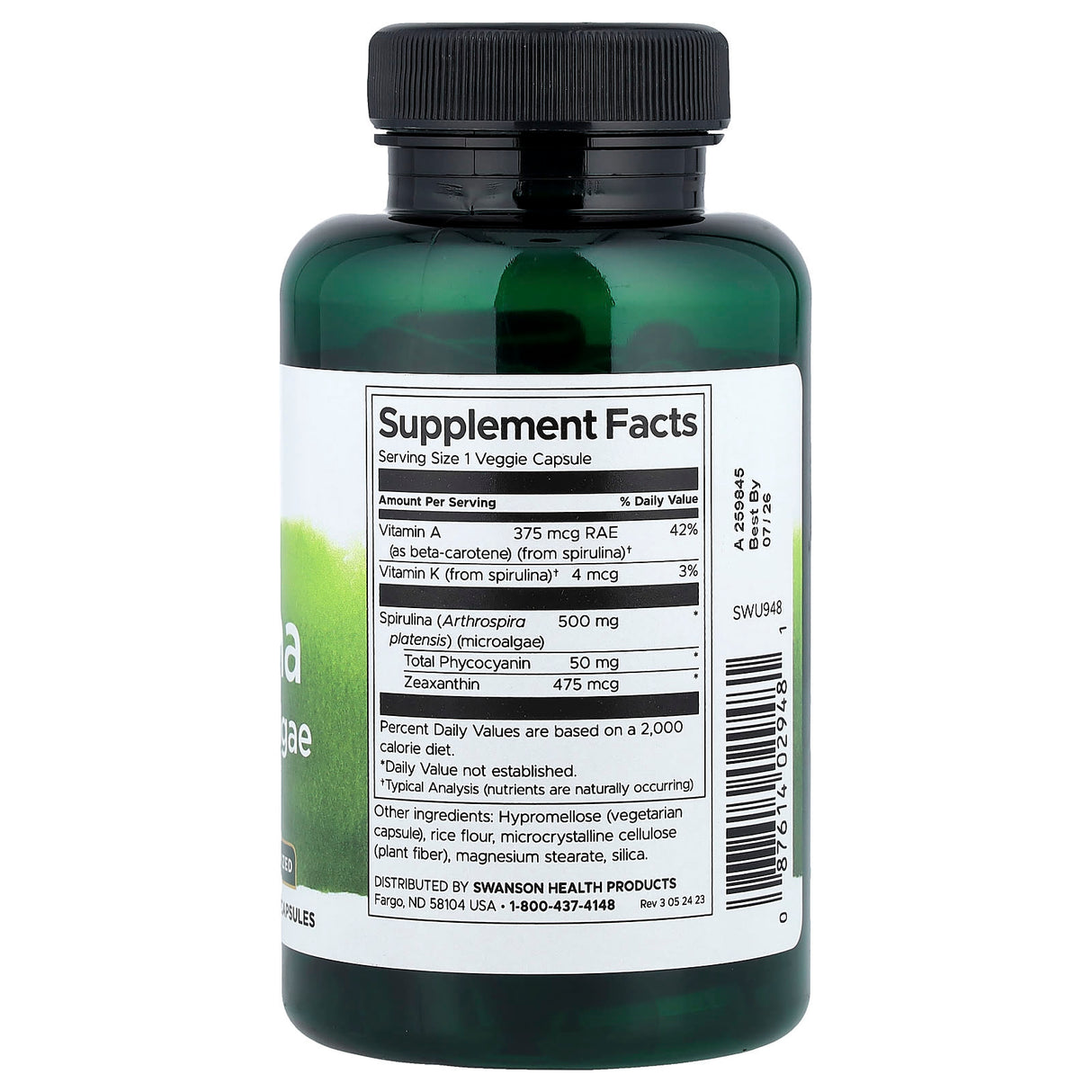 Spirulina Blue-Green Algae, 500 mg, Swanson, 90 capsule SWU948
