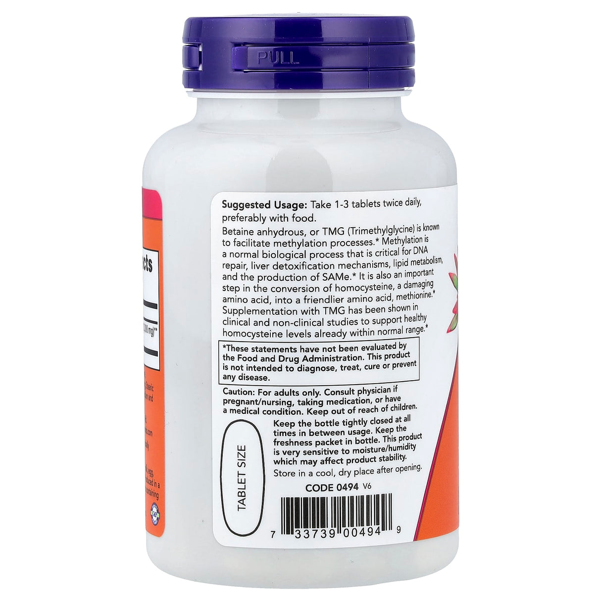 TMG, (Betaina Anhidra) 1000 mg, Now Foods, 100 tablete