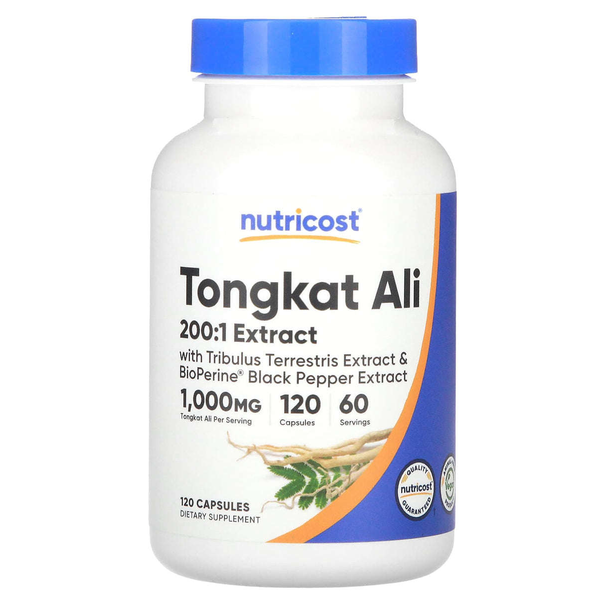 Tongkat Ali Extract, Tribulus and BioPerine, Nutricost, 120 capsule