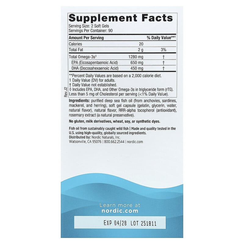 Ultimate Omega, 1280 mg, Nordic Naturals, 180 softgels