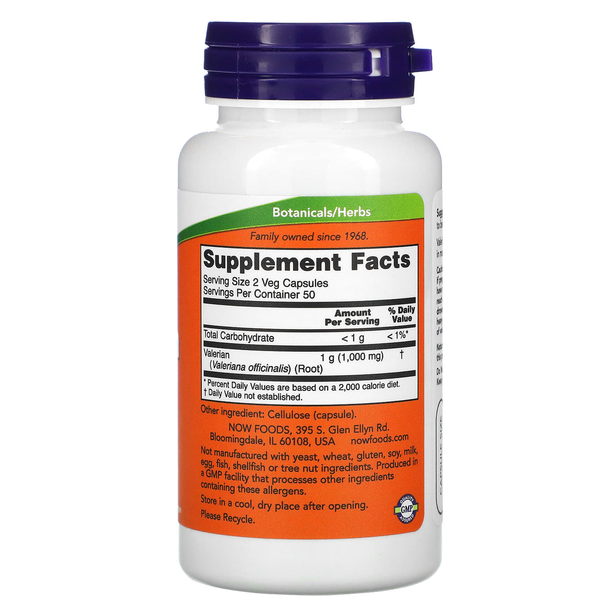Valerian Root (Valeriana) 500mg, Now Foods, 100 capsule