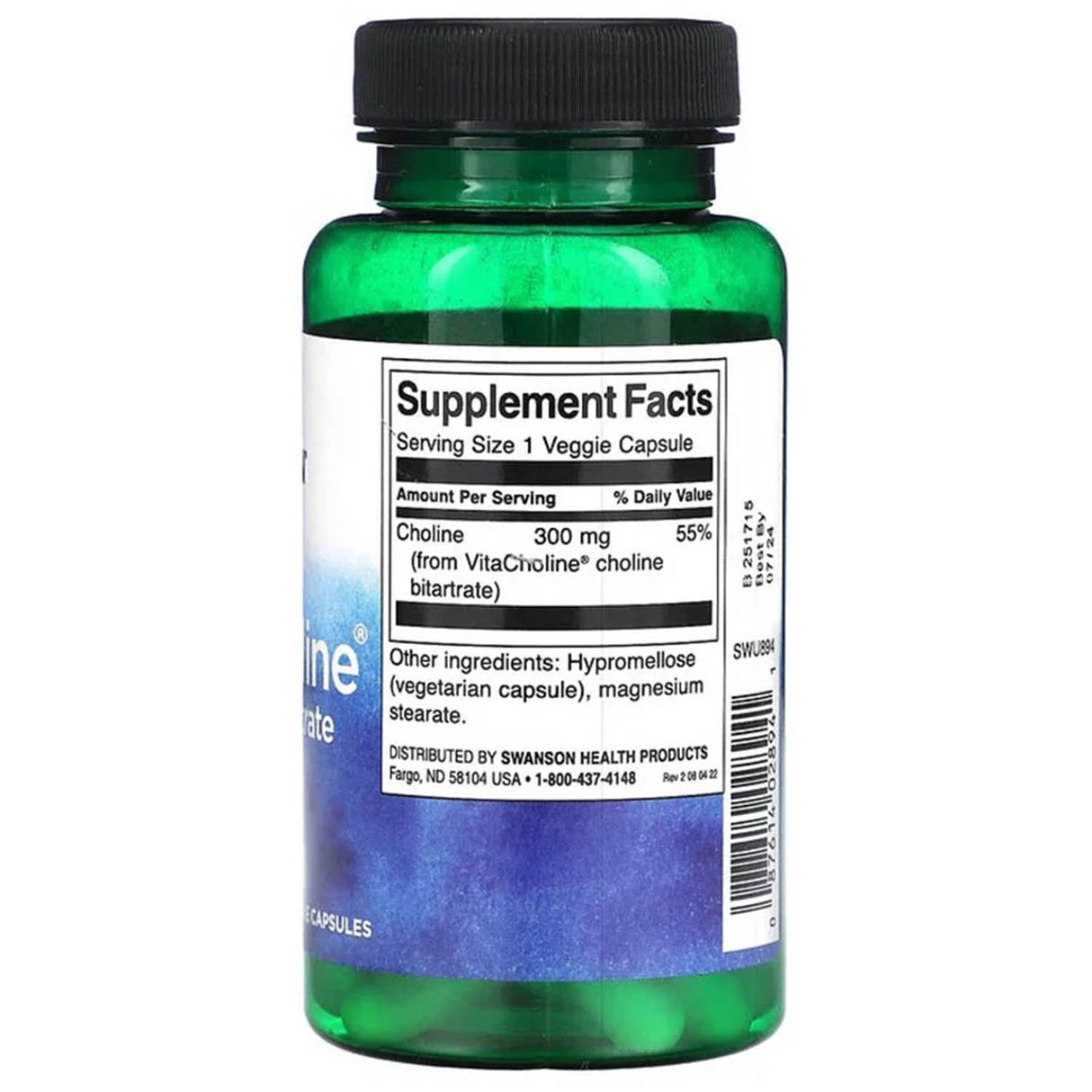 VitaCholine Choline Bitartrate, 300mg, Swanson, 60 capsule SWU894