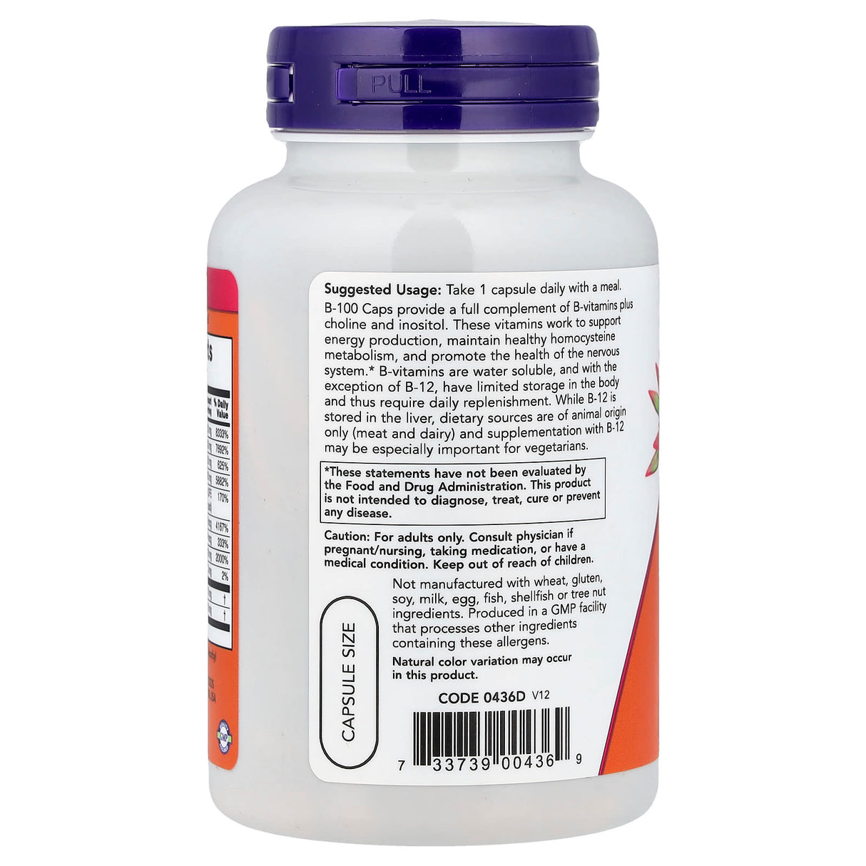 Vitamin B-100 (Complex Vitamina B) 100 mg, Now Foods, 100 capsule