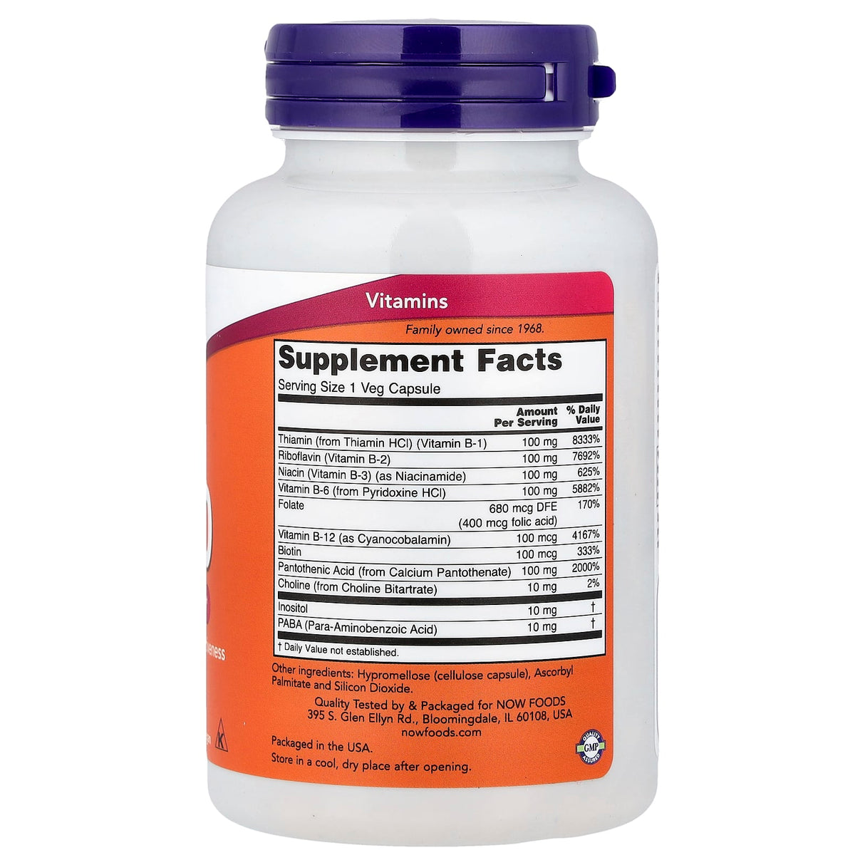 Vitamin B-100 (Complex Vitamina B) 100 mg, Now Foods, 100 capsule