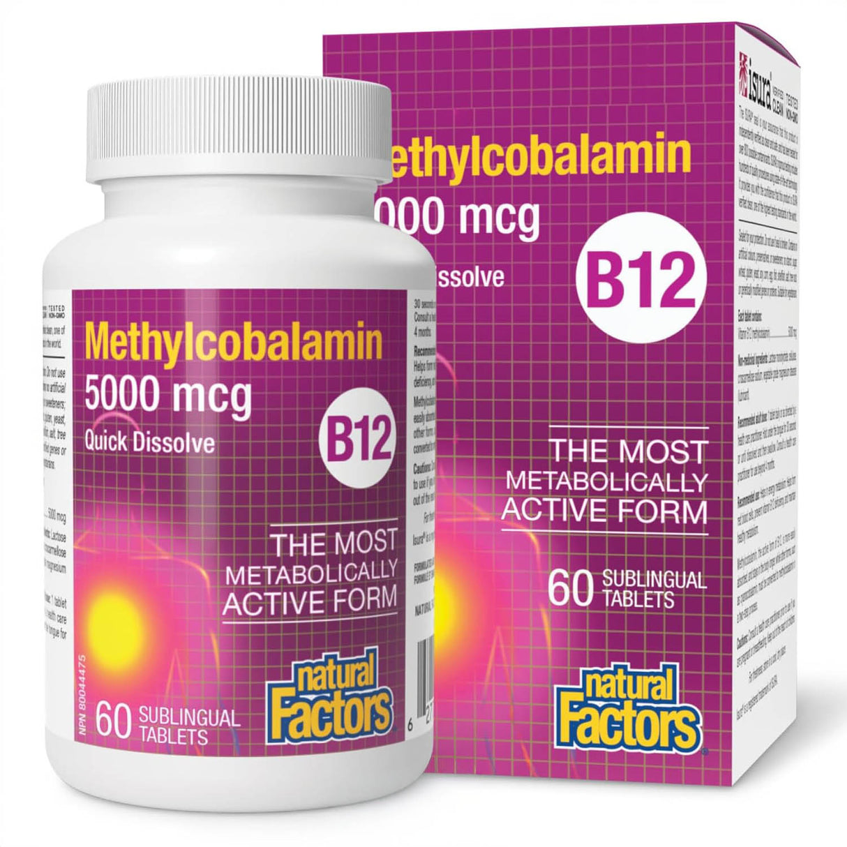 Vitamin B12, Methylcobalamin, 5000 mcg, Natural Factors, 60 tablete