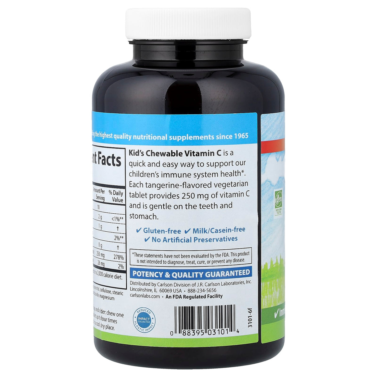 Vitamin C, Kid's Chewable, 250 mg, Carlson, 120 tablete masticabile
