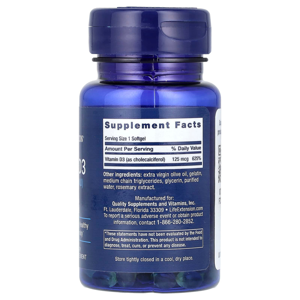 Vitamin D3, 125 mcg (5,000 IU), Life Extension, 60 softgels