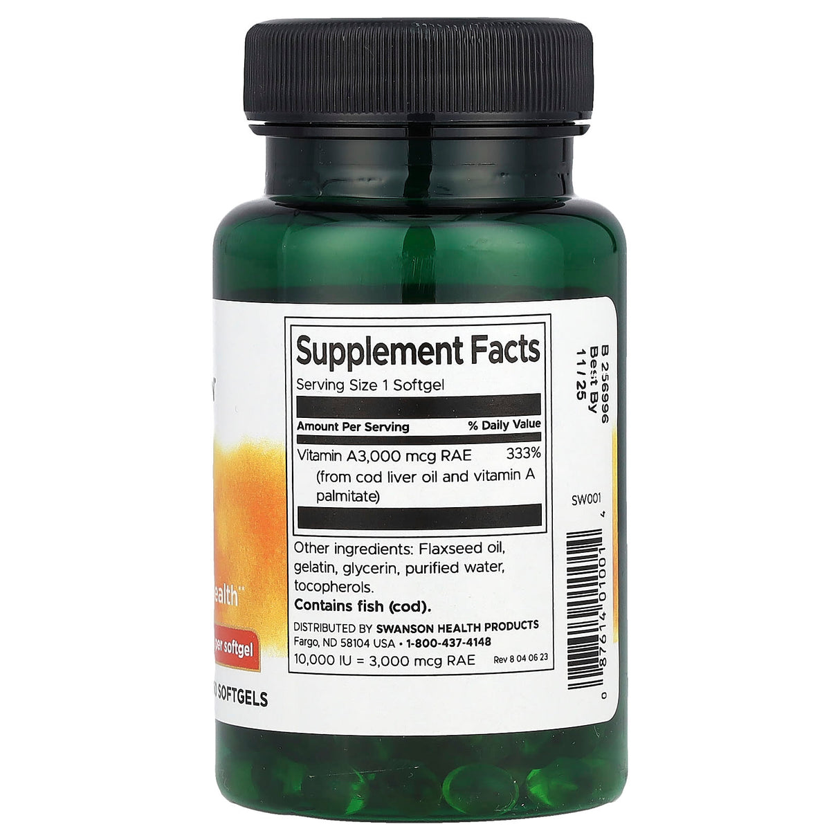 Vitamina A, 10,000 IU, Swanson, 250 softgels SW001