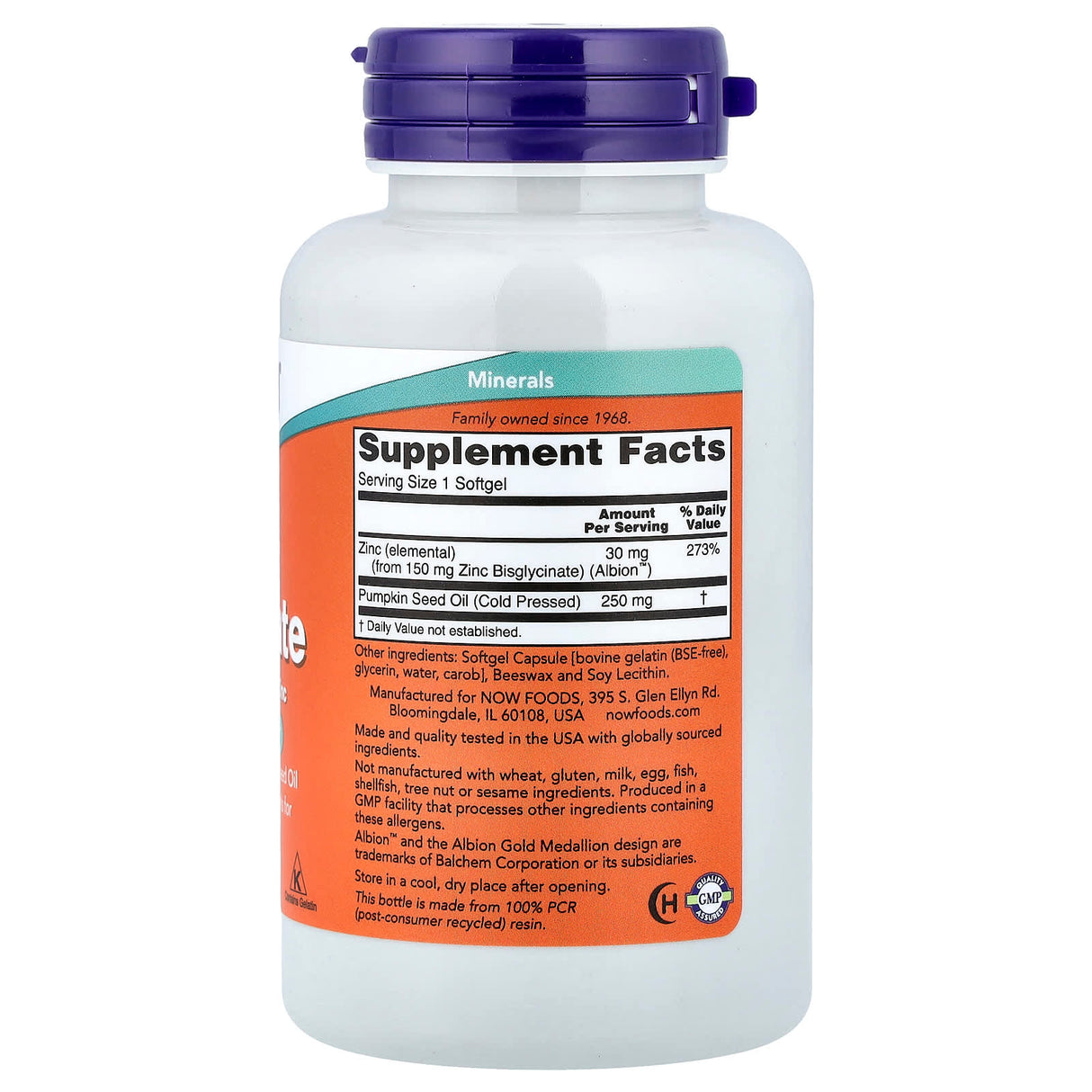 Zinc Glycinate (Glicinat de zinc), Now Foods, 120 softgels