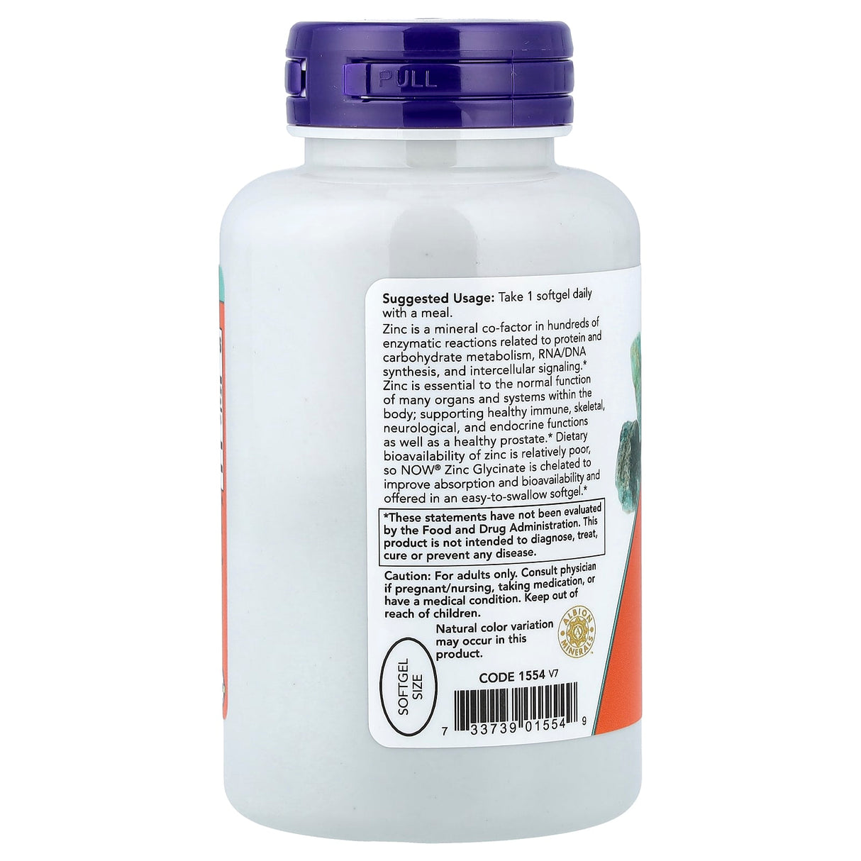 Zinc Glycinate (Glicinat de zinc), Now Foods, 120 softgels