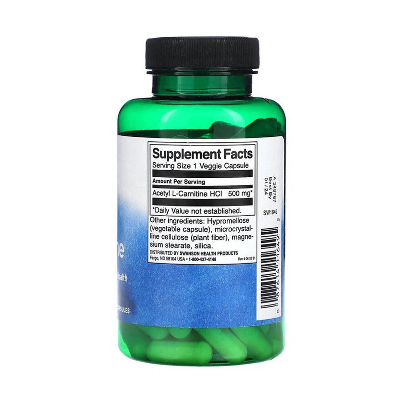 Încărcați imaginea în vizualizatorul Galerie, Acetyl L-Carnitine, 500mg, Swanson, 100 capsule SW1649
