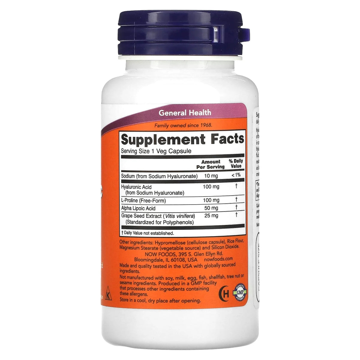 Acid Hialuronic, Hyaluronic Acid, 100 mg, Now Foods, 60 capsule