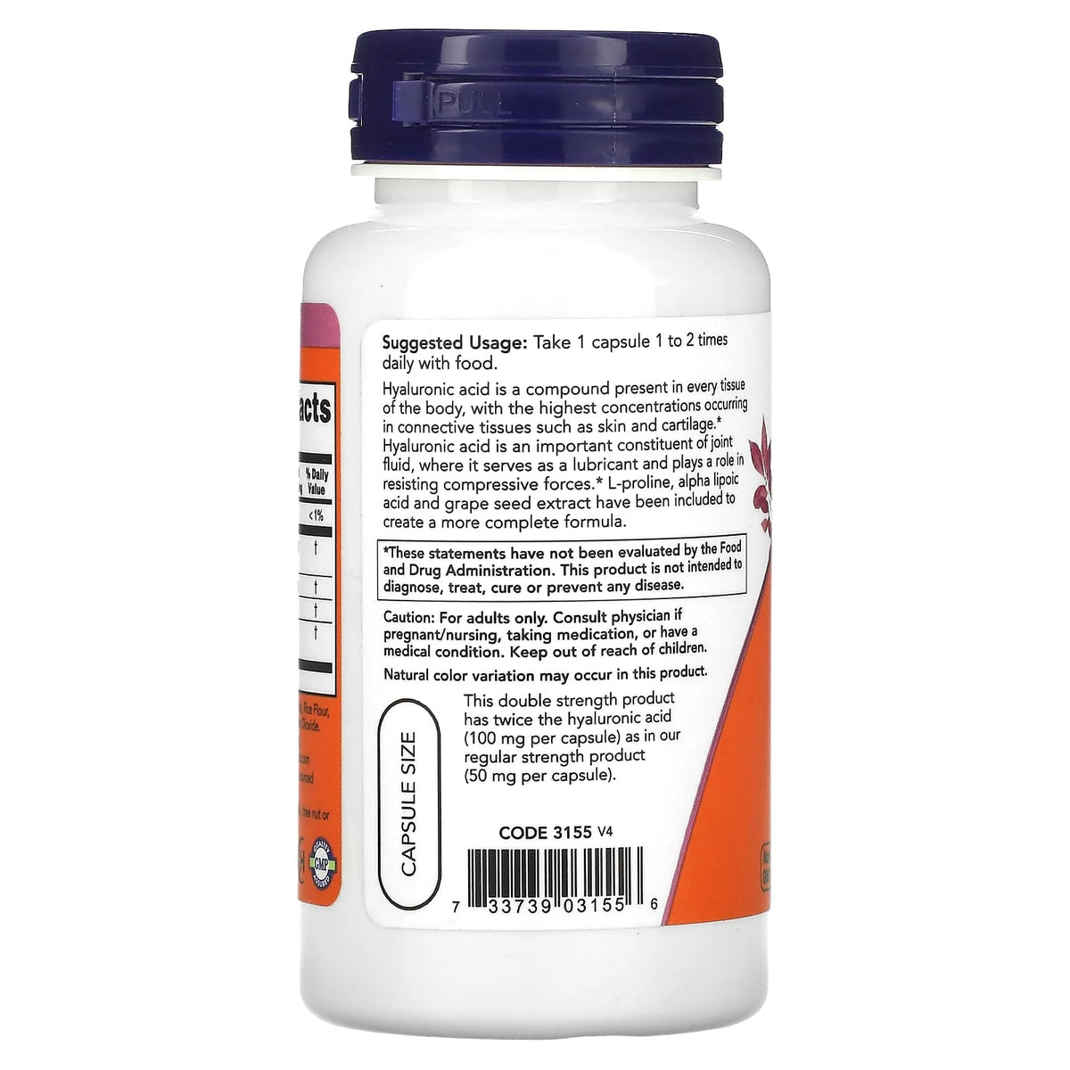 Acid Hialuronic, Hyaluronic Acid, 100 mg, Now Foods, 60 capsule