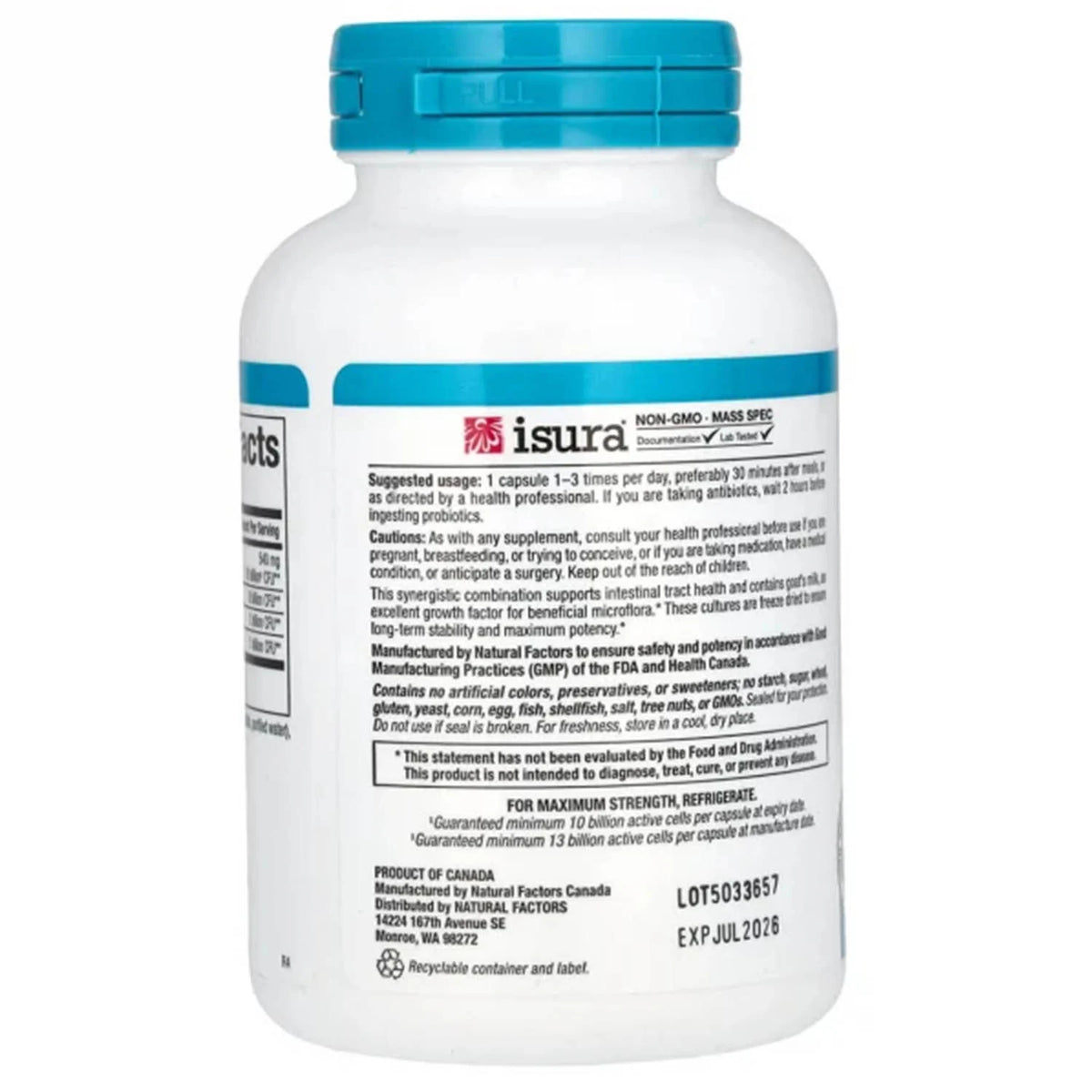 Acidophilus & Bifidus, 10 Billion, Natural Factors, 180 capsule