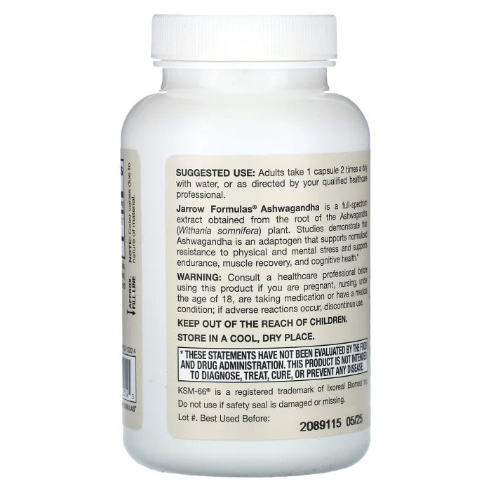 Ashwagandha (KSM-66), 300 mg, Jarrow Formulas. 120 capsule