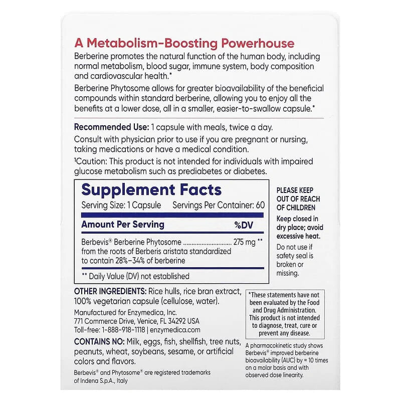 Berberine Phytosome, Enzymedica, 60 capsule