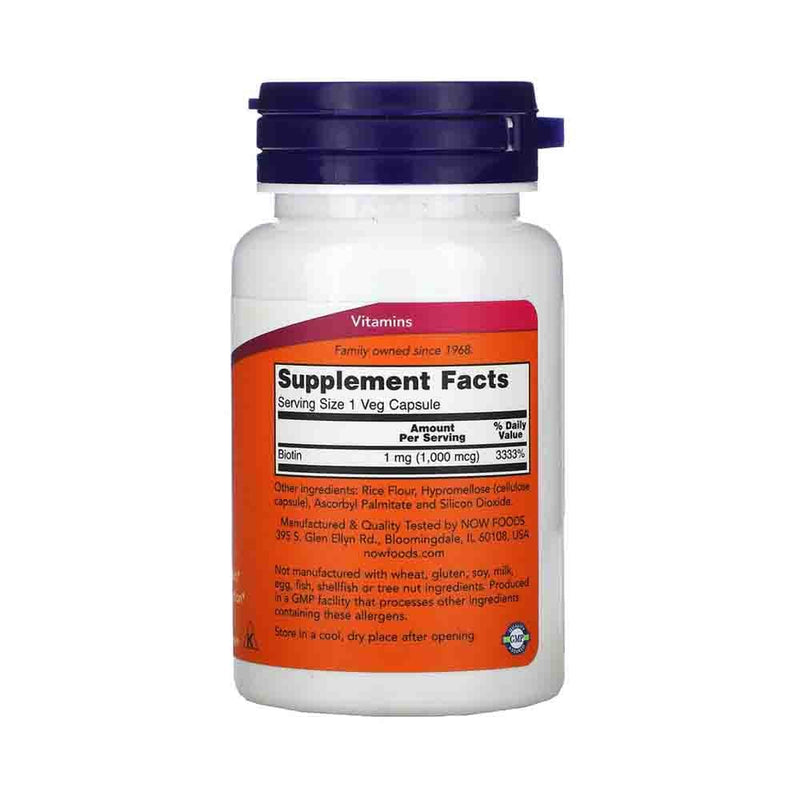 Încărcați imaginea în vizualizatorul Galerie, Biotin (Vitamina H sau B7) 1000 mcg, Now Foods, 100 capsule