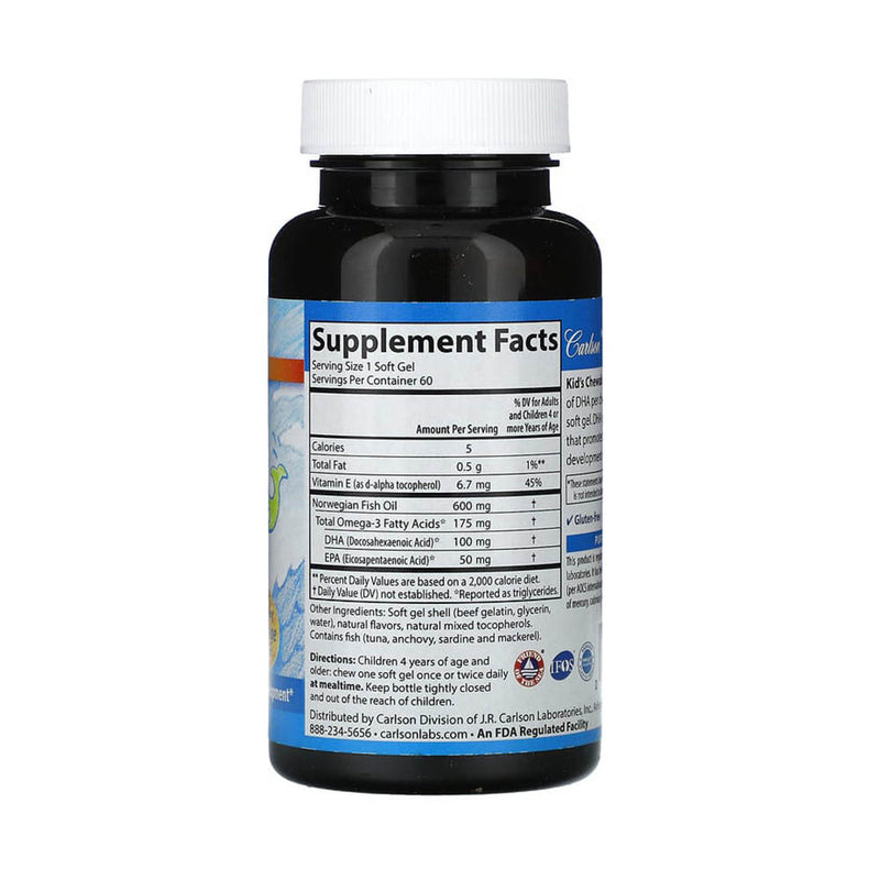 Încărcați imaginea în vizualizatorul Galerie, Chewable DHA (Omega 3 Masticabil pentru Copii), 100 mg, Carlson Kid's, 60 softgels