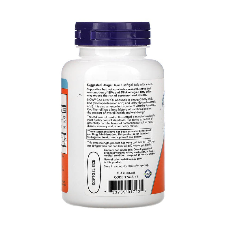 Încărcați imaginea în vizualizatorul Galerie, Cod Liver Oil, Extra Strength, 1000 mg, Now Foods, 90 softgels