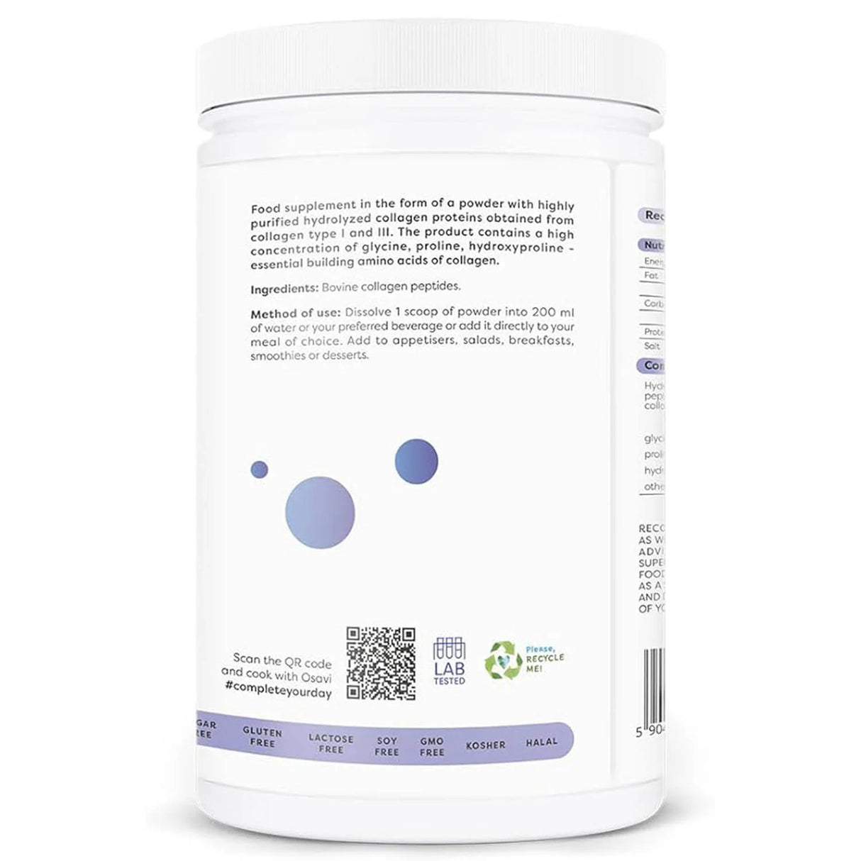 Collagen Peptides, Hydrolyzed type I & III, Osavi, 600g