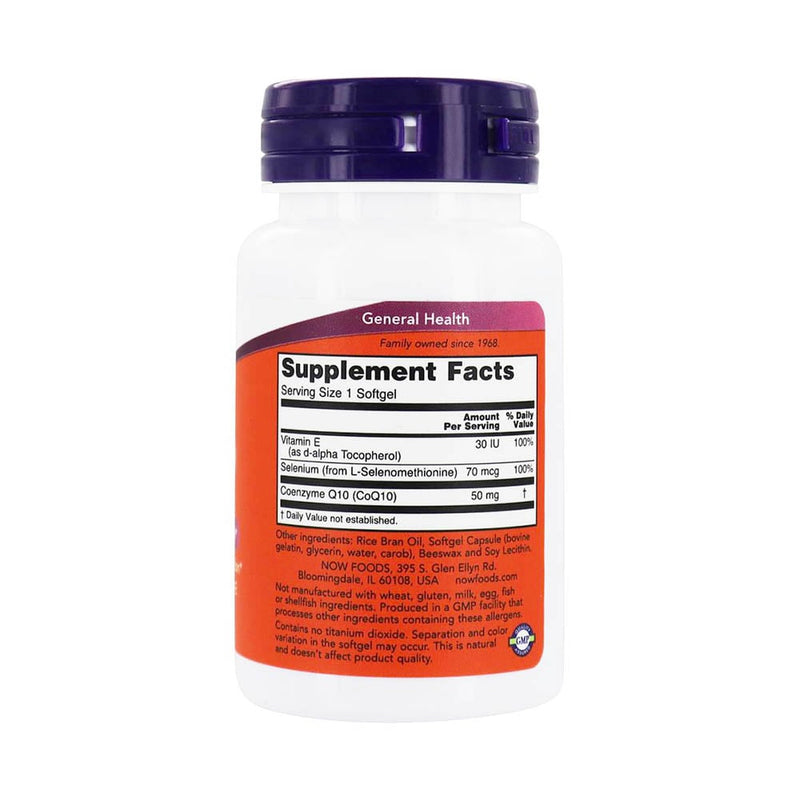 Încărcați imaginea în vizualizatorul Galerie, CoQ10 (Coenzima Q10) 50 mg with Selenium & Vitamin E, Now Foods, 50 softgels