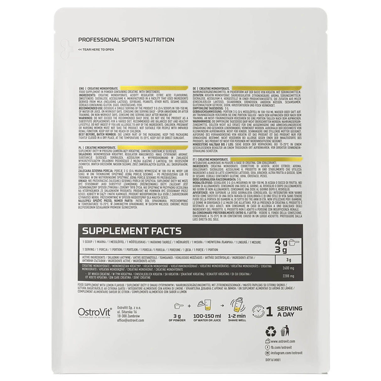 Creatine Monohydrate Micronized, Lamaie, OstroVit, 500g