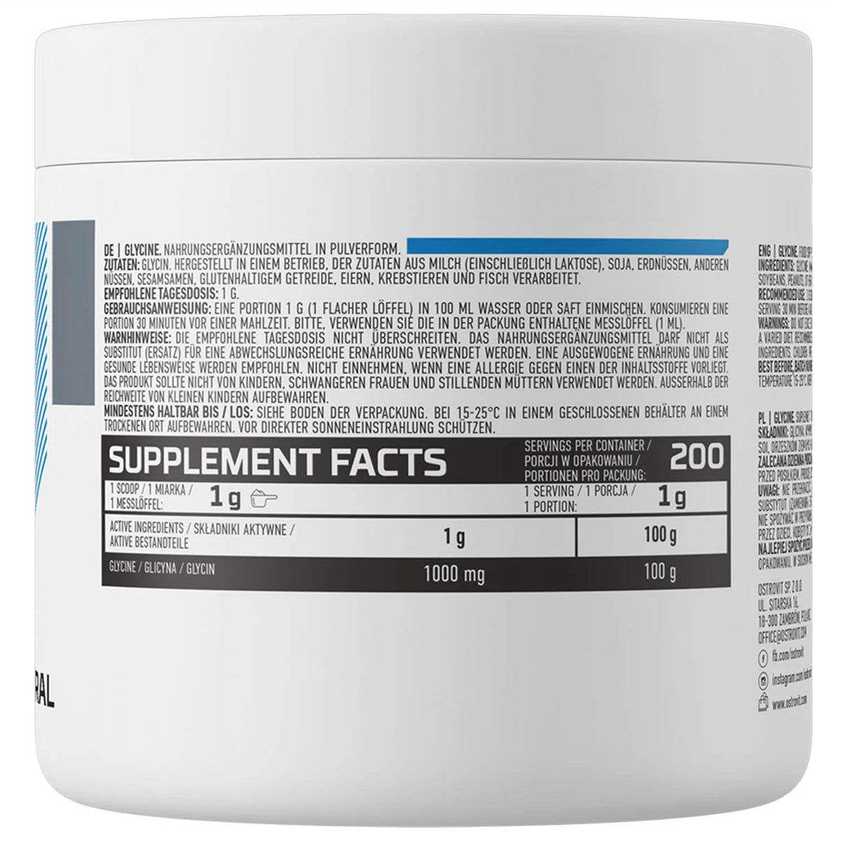 Glycine Pure Powder (Somn și Recuperare), OstroVit, 200g