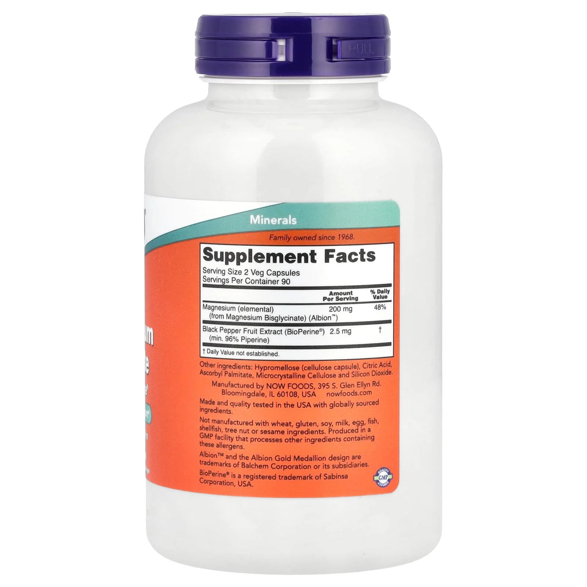 Magnesium Glycinate With BioPerine, NOW Foods, 180 capsule
