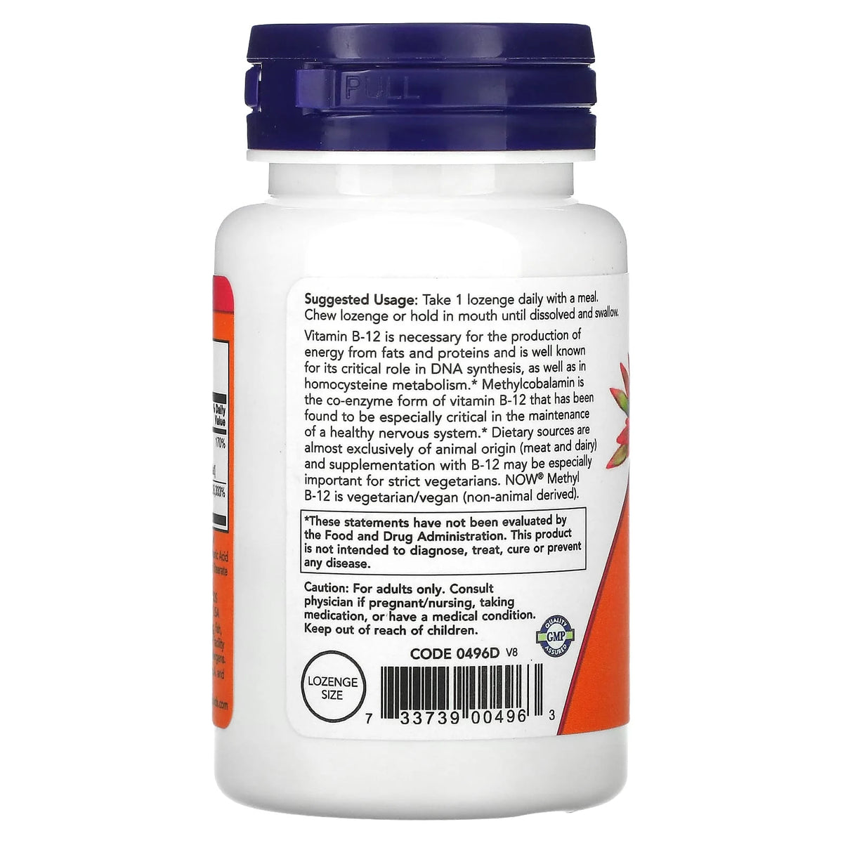 Methyl B-12 Methylcobalamin plus Folate, 5000mcg, Now Foods, 60 drajeuri
