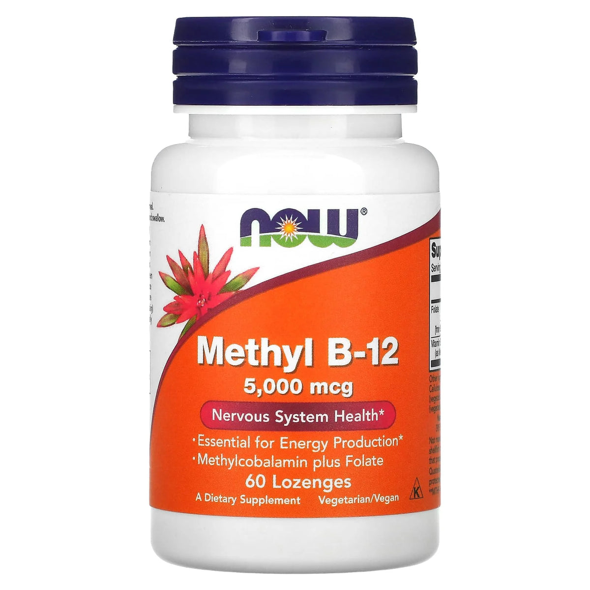Methyl B-12 Methylcobalamin plus Folate, 5000mcg, Now Foods, 60 drajeuri