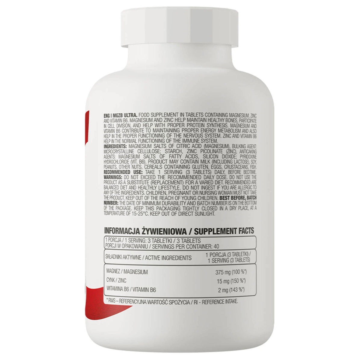 MgZB Ultra, ZMA (Zinc, Magnesium, Vitamin B6), OstroVit, 120 tablete