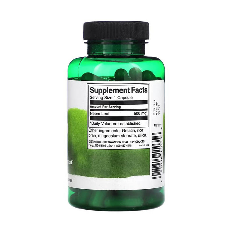 Încărcați imaginea în vizualizatorul Galerie, Neem Leaf, (Antibiotic si Antifungic), 500 mg, Swanson, 100 capsule SW1035