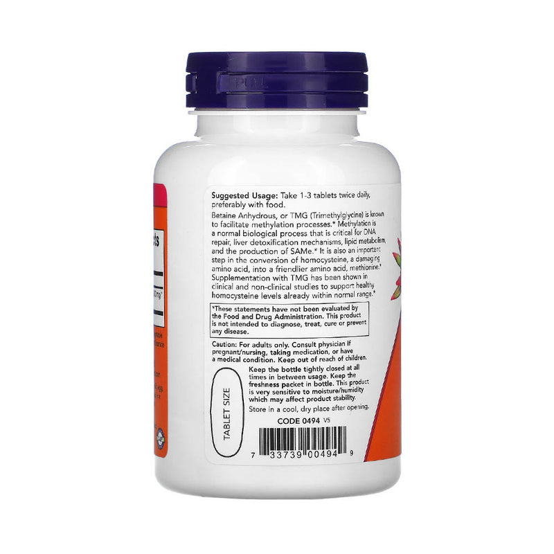 Încărcați imaginea în vizualizatorul Galerie, TMG, (Betaina Anhidra) 1000 mg, Now Foods, 100 tablete