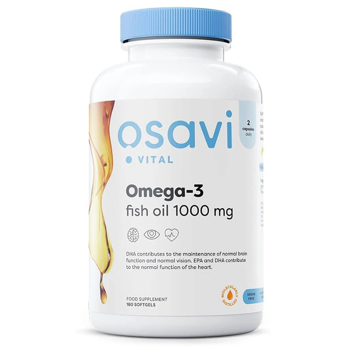 Omega-3 Fish Oil Molecularly Distilled, 1000 mg, Osavi, 180 softgels