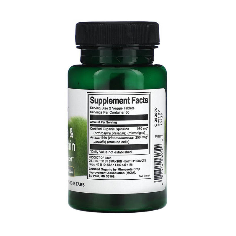 Încărcați imaginea în vizualizatorul Galerie, Organic Spirulina & Astaxanthin, Swanson, 120 tablete SWR072