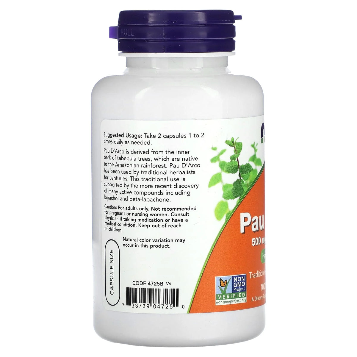 Pau D'Arco (Detoxifiant) 500 mg, Now Foods, 100 capsule