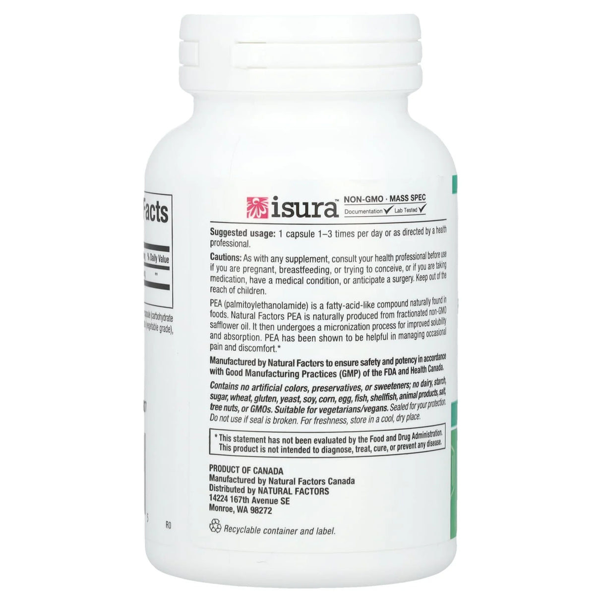 PEA400, (Inflamație, Durere Neuropată), 400 mg, Natural Factors, 90 capsule