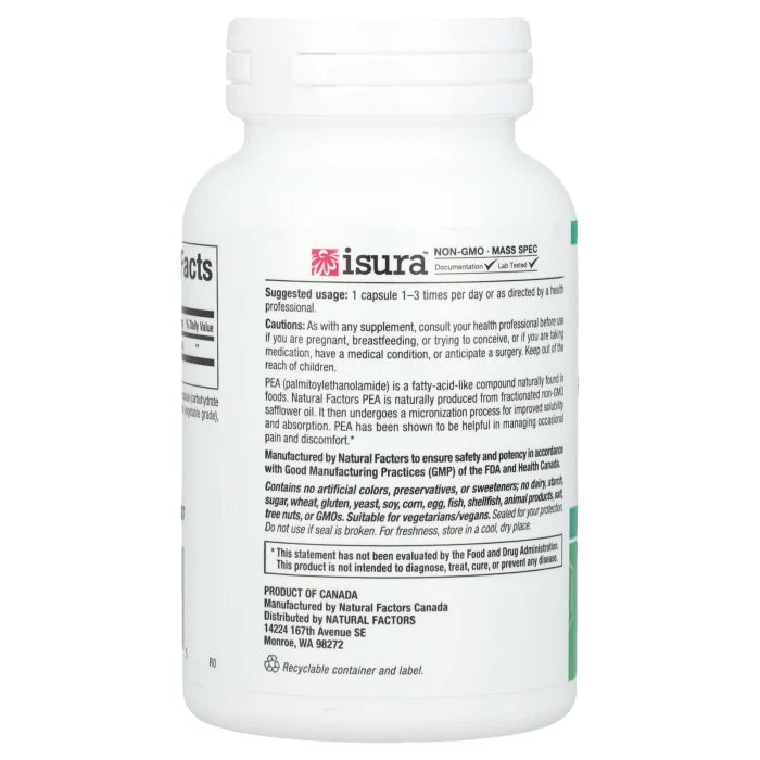 PEA400, (Inflamație, Durere Neuropată), 400 mg, Natural Factors, 90 capsule