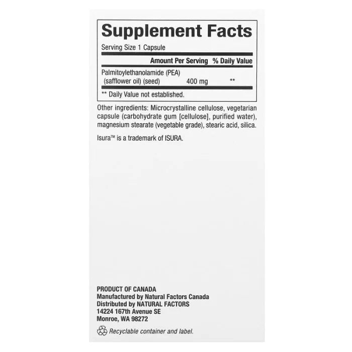 PEA400, (Inflamație, Durere Neuropată), 400 mg, Natural Factors, 90 capsule