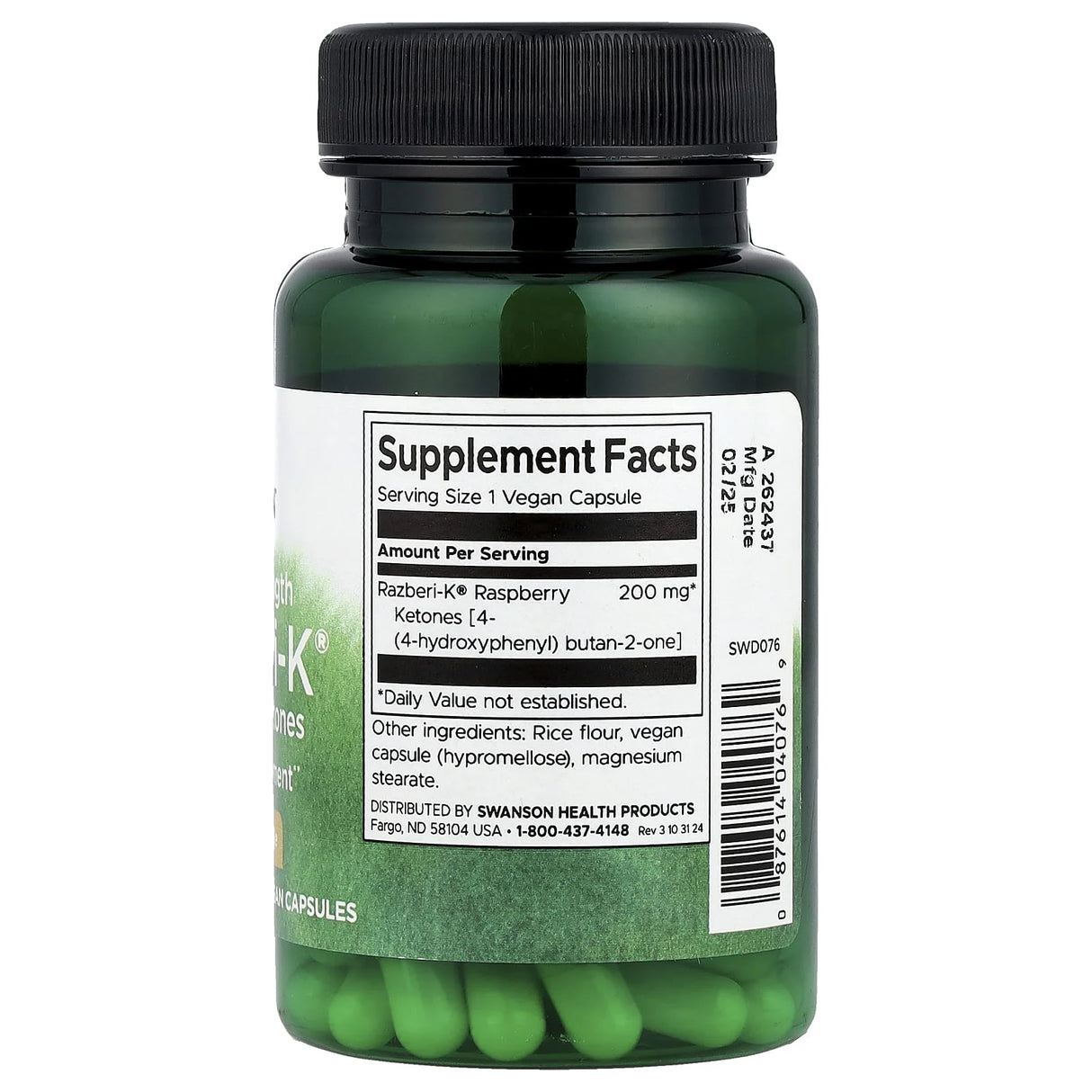 Razberi-K (Cetonă de Zmeura), 200 mg, Swanson, 60 capsule SWD076