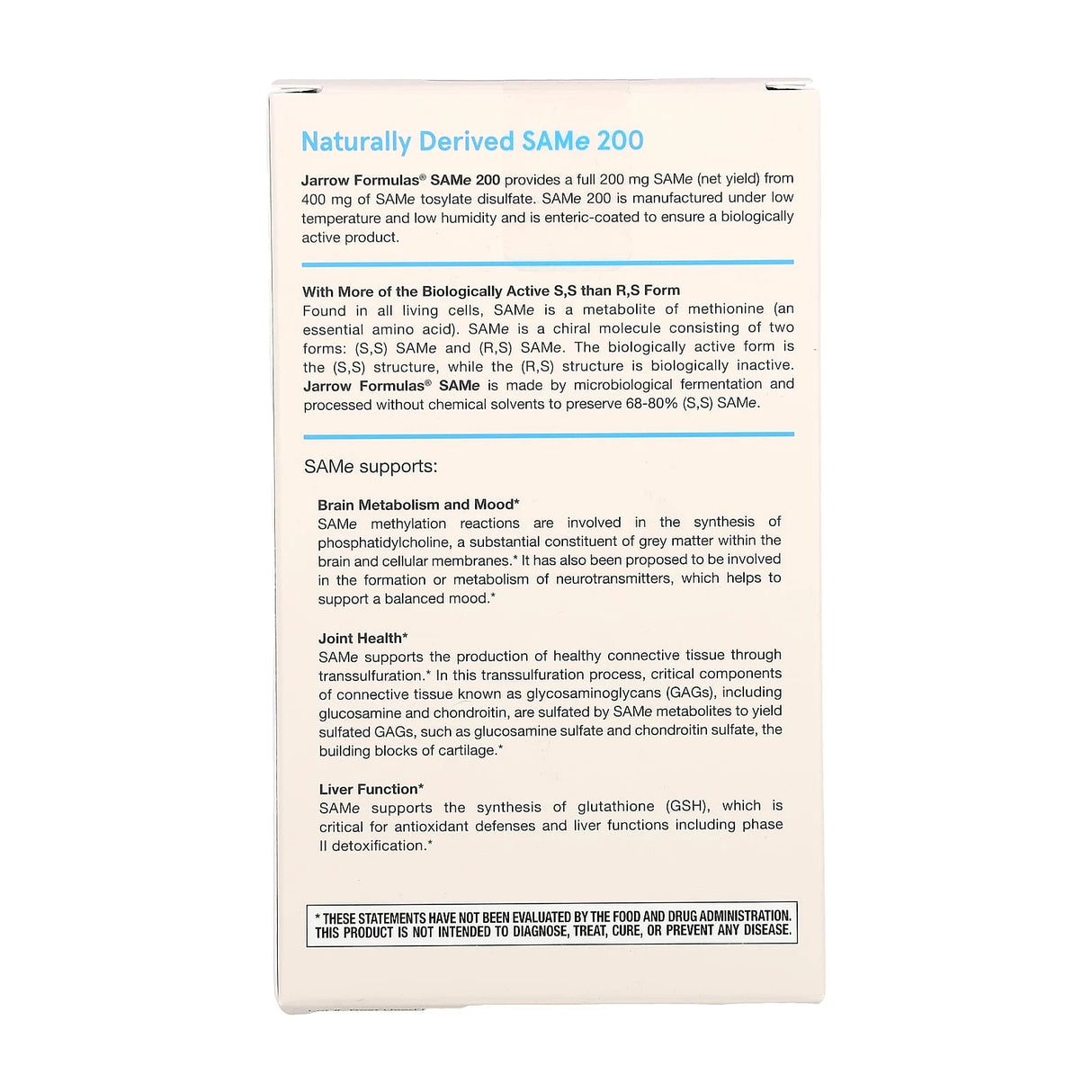 SAMe 200 (S-Adenozilmetionina), 200 mg, Jarrow Formulas, 60 tablete