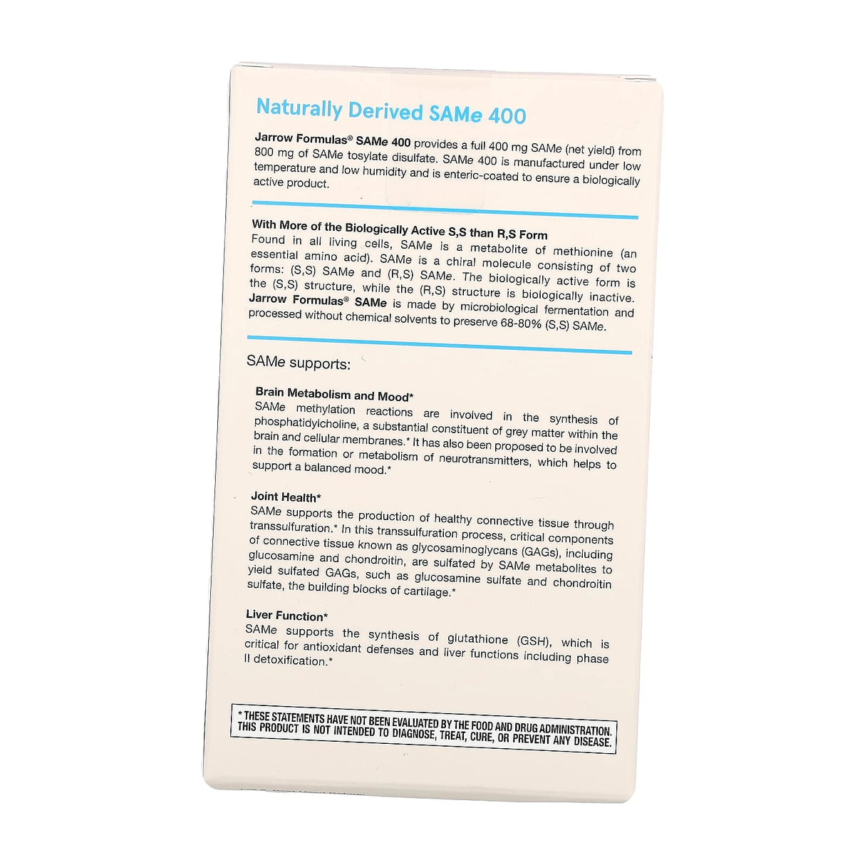 SAMe 400 (S-Adenozilmetionina), 400 mg, Jarrow Formulas, 60 tablete