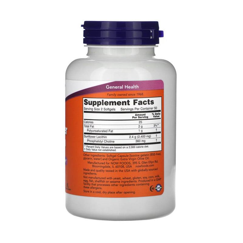 Încărcați imaginea în vizualizatorul Galerie, Sunflower Lecithin 1200mg (Lecitina din Floarea Soarelui), Now Foods, 100 softgels