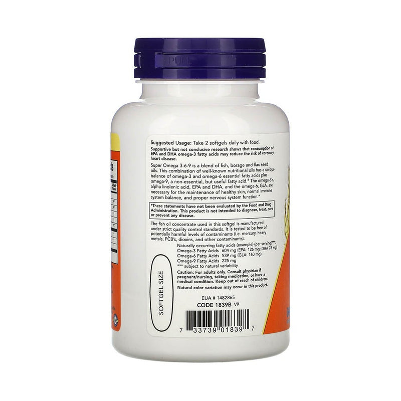 Încărcați imaginea în vizualizatorul Galerie, Super Omega 3-6-9, 1200 mg, Now Foods, 90 softgels