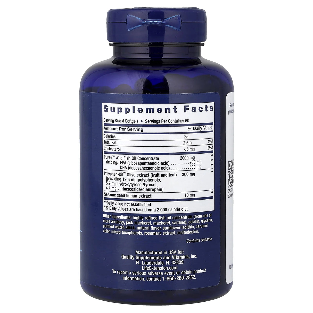 Super Omega-3 with Sesame Lignans & Olive Extract, Life Extension, 240 softgels