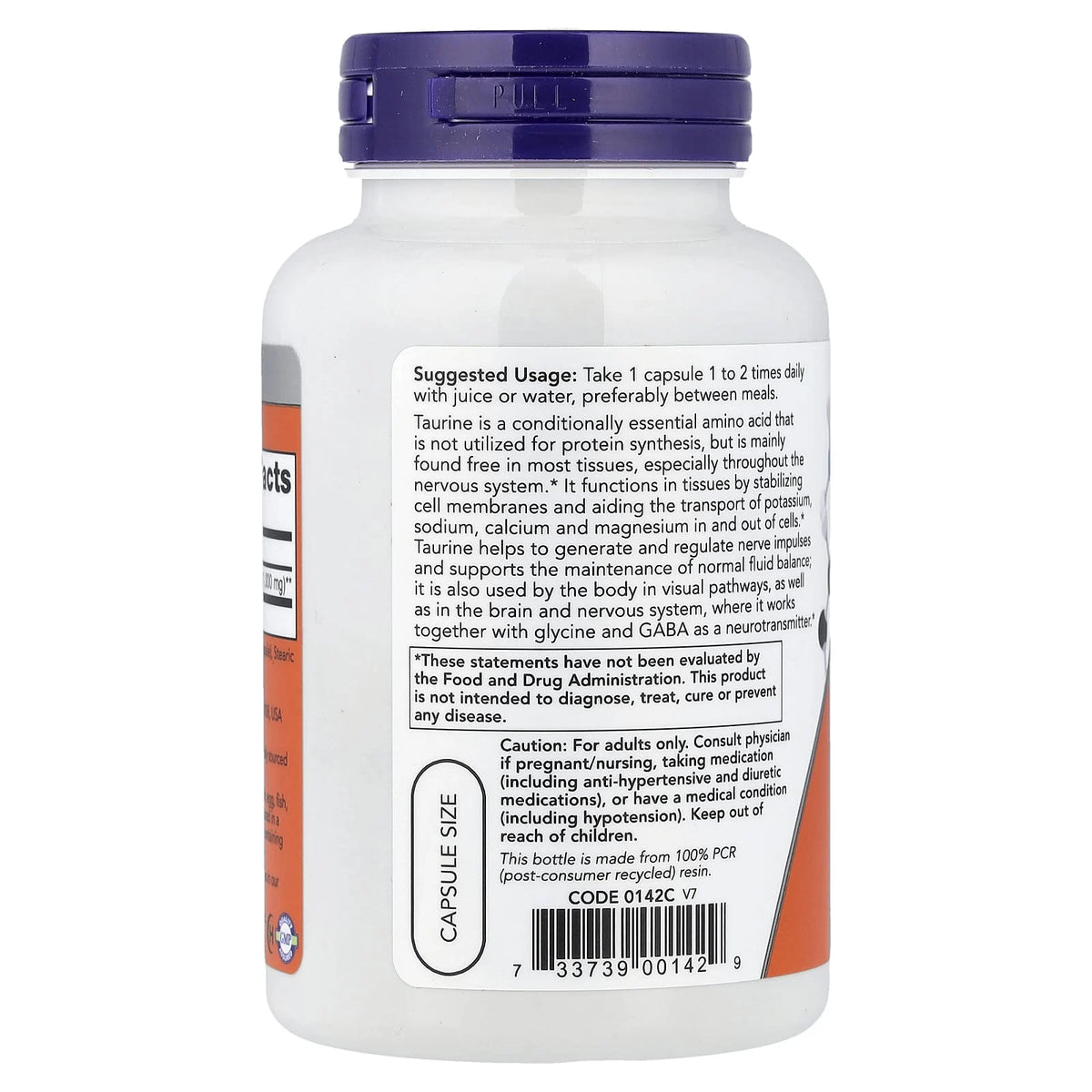 Taurine, Double Strength, 1,000 mg, Now Foods, 100 capsule