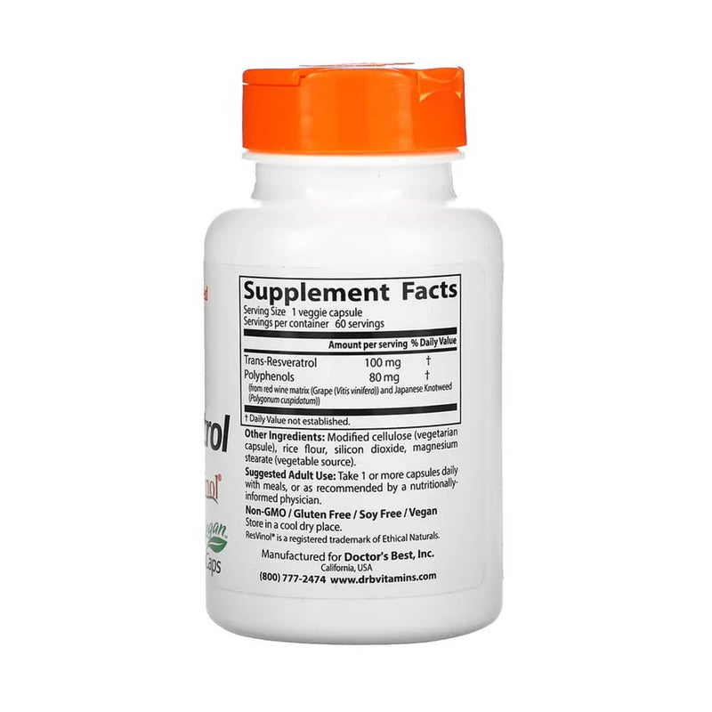 Încărcați imaginea în vizualizatorul Galerie, Trans-Resveratrol with Resvinol, 100 mg, Doctor's Best, 60 capsule