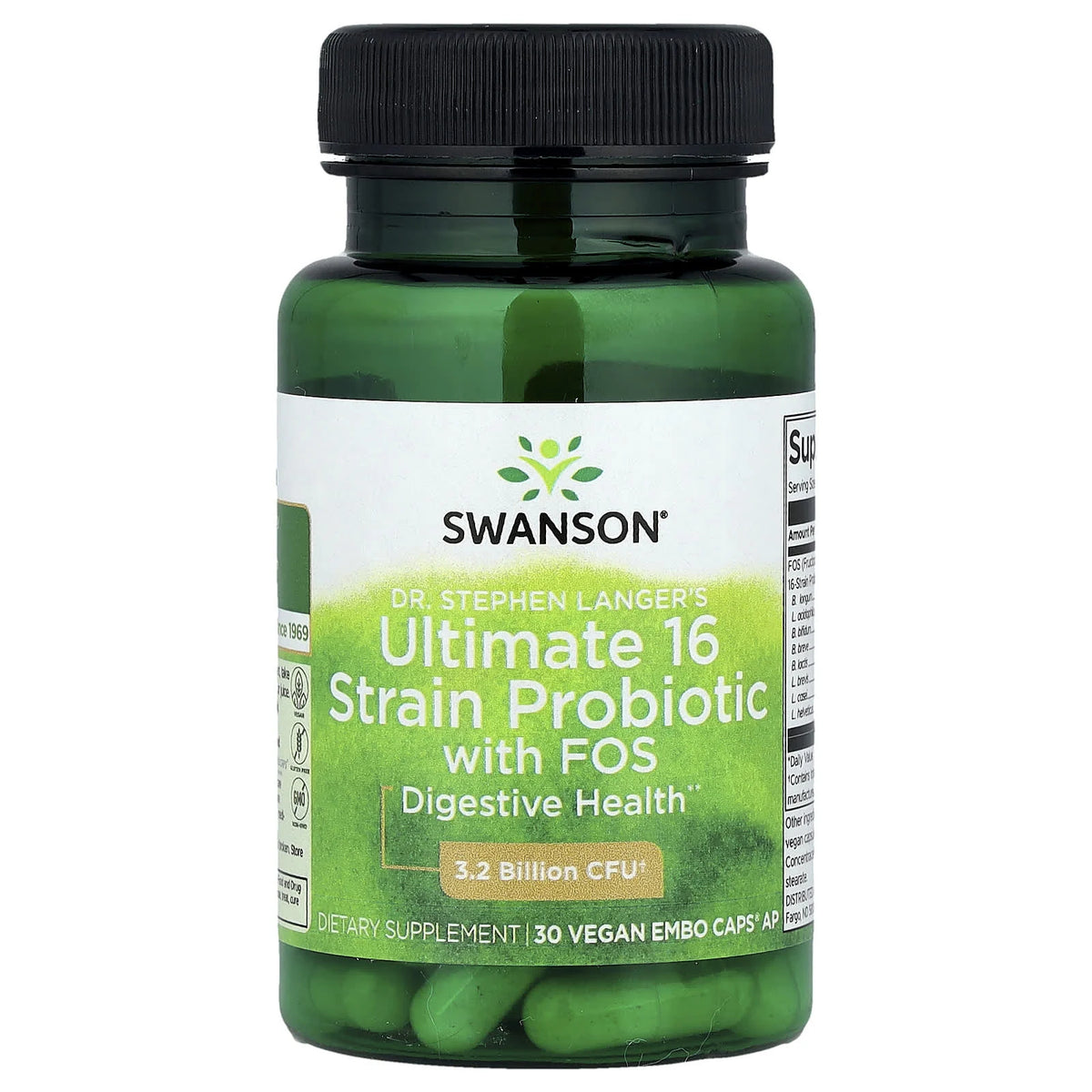 Ultimate 16 Strain Probiotic With FOS, 3.2 Billion CFU, Swanson, 30 capsule SWA057