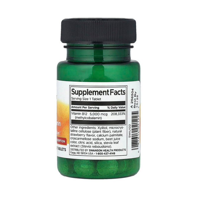 Încărcați imaginea în vizualizatorul Galerie, Vitamin B-12 Methylcobalamin, 5000 mcg, Swanson, 60 tablete SWU122